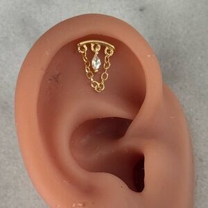 Gold Tear Drop Crystal Chain Dangle Cartilage Earring 

Brand New